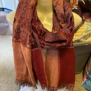 Pashmina Scarf Wrap Shawl Multicolor Paisley Fringe Artisan Art To Wear Designer
